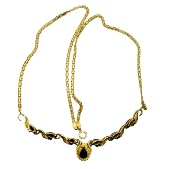 VINTAGE~BLUE SAPPHIRE & DIAMOND SOLID 14K YELLOW GOLD Ladies' Princess Necklace - Picture 3 of 5